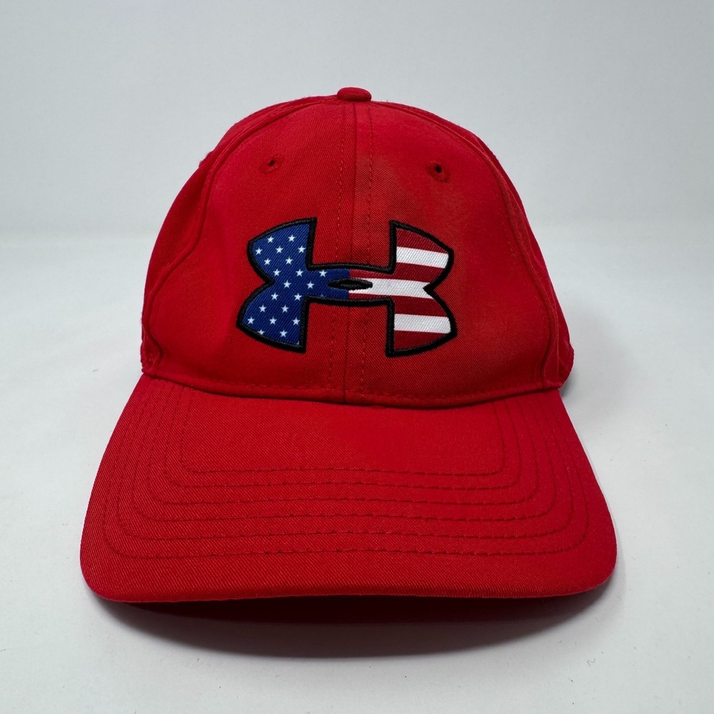 Under Armour Baseball Cap Embroidered Logo American Flag Red White Blue Fit OSFA